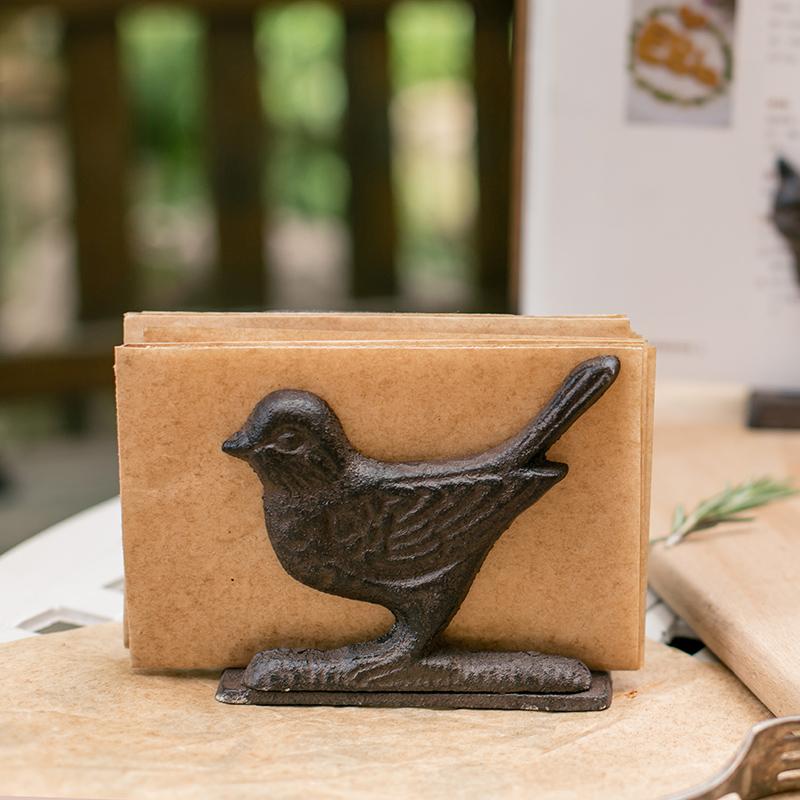 Vintage Cat Bird Cast Iron Standing Napkin Holder European Home Table Spoon Metal Tissue Paper Holder Business Card Holders