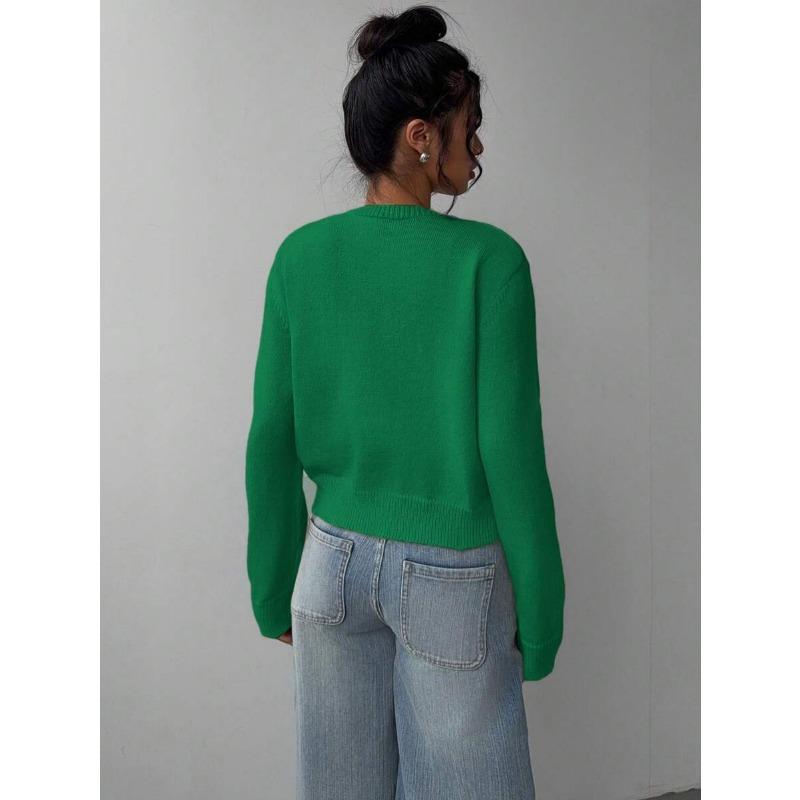 Кардиган свитер с круглым вырезом и длинными рукавами на пуговицах, повседневный простой вязаный женский жакет, однотонные свободные тонкие короткие пальто, осень-зима 2025