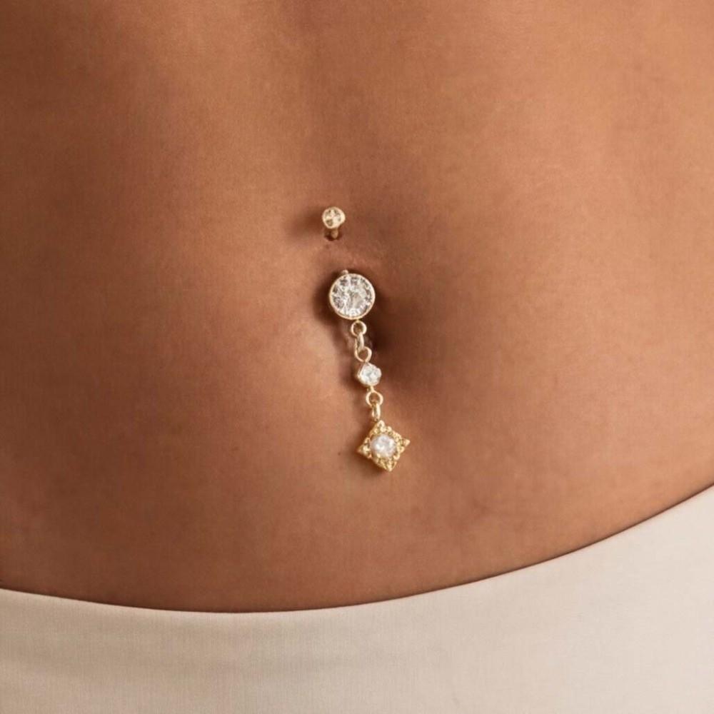 Dangled Design Leaf Navel Jewelry Zinc Zinc Alloy Flower Rhinestone Belly Ring Body Jewelry