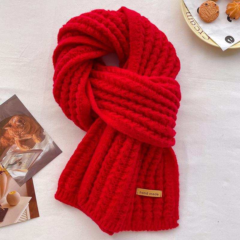 Ankola Red Knitted Wool Scarf Women's Winter New Versatile Scarf Thickened Warm Wind