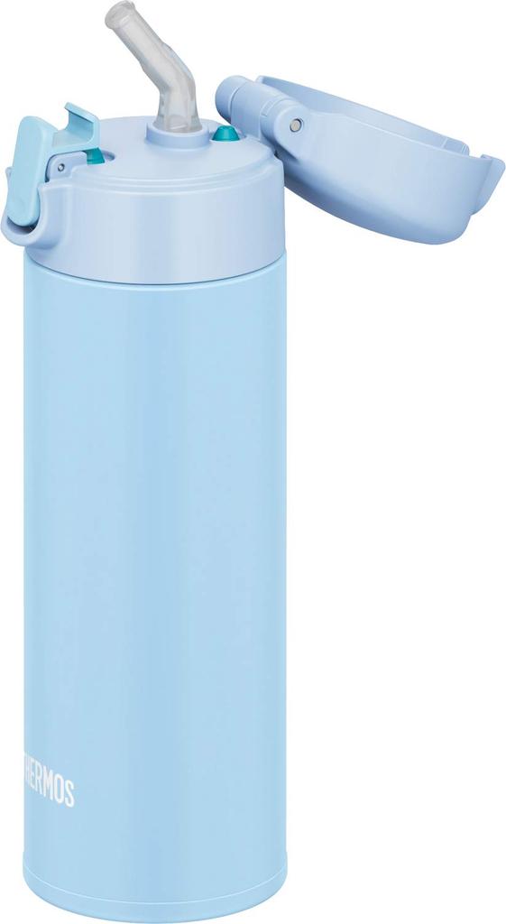 Thermos Бутылка для воды с вакуумной изоляцией и соломенной бутылкой 350 мл светло-голубая для хранения в холодильнике LB FJM-350