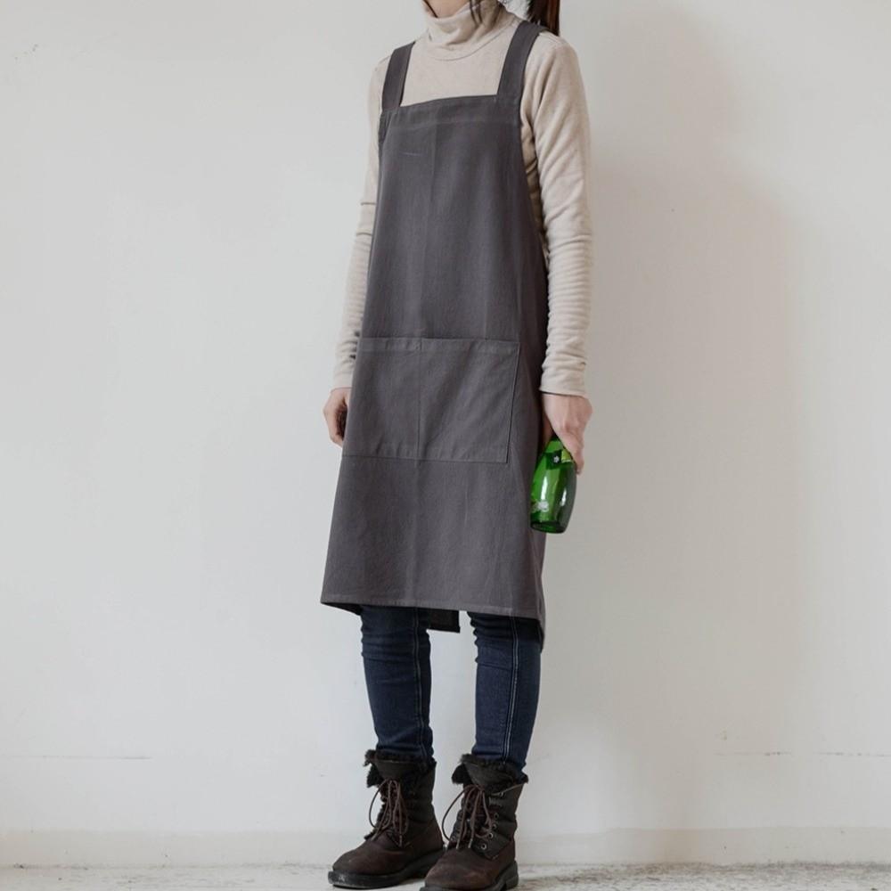 Simple Pocket Apron Cotton Household Waterproof Apron Durable Unisex Work Clothes Coffee Shop