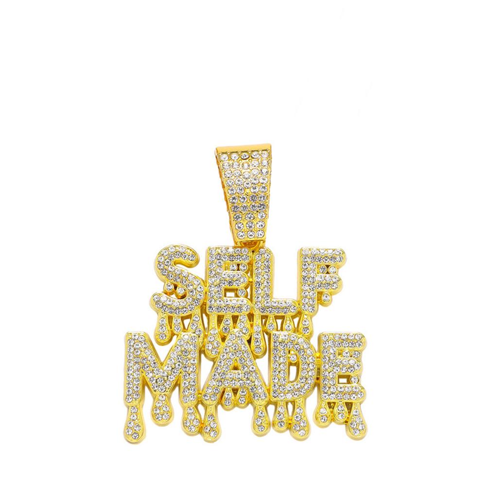 Men's Hip Hop Letter SELF PAID Pendant Necklace With 13mm Cuban Chain HipHop Iced Out Bling Necklaces Fashion Charm Jewelry Gift
