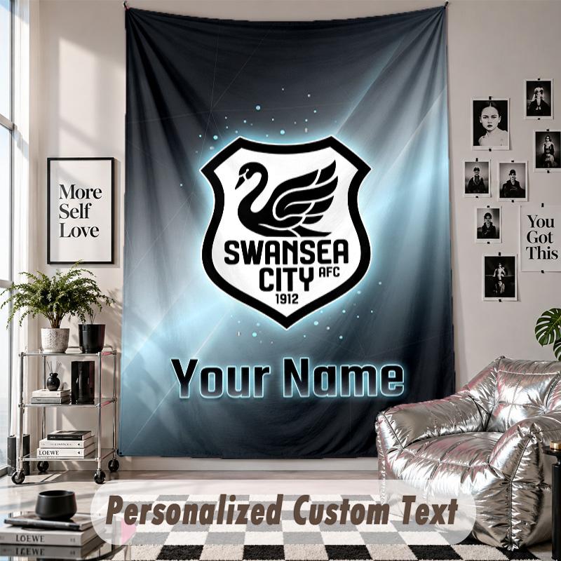 Wall Hanging Tapestry With Custom Name & Text, Swansea City FC Decorative Tapestry For Bedroom