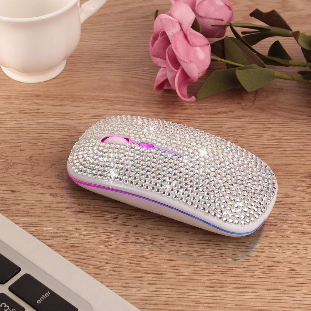 Wireless Bluetooth with Rhinestone DPI Artificial Diamond Light with for Compatible with and Android Mouse, 2.4G, Rechargeable, Cover, Three-Level