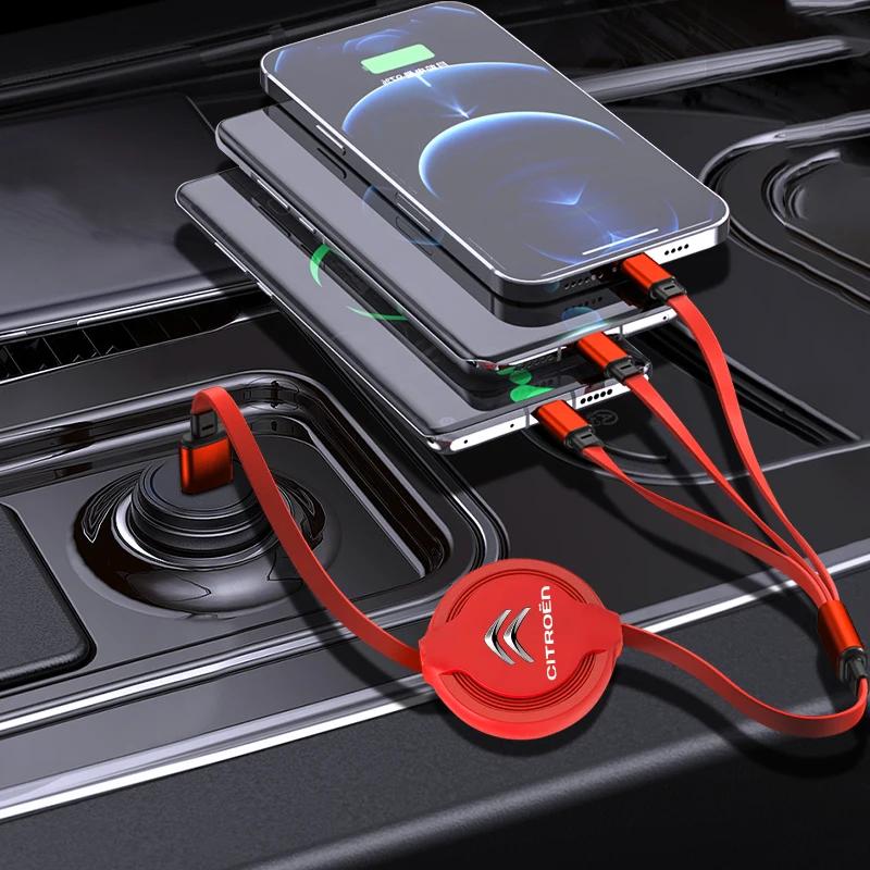 1Pcs 3 in 1 USB Car Charging Cable Retractable Charger Cable For Citroen C1 C2 C3 C4 C5 C6 C8 C4L DS3 DS4 DS5 DS6 Grand Picasso aog123