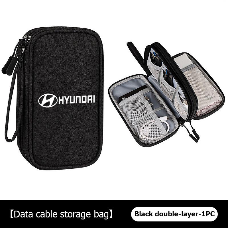 For Hyundai Portable Cable Organizer Case Multifunctional Double Layers Storage Tucson NX4 IX35 H7 2022 2021 2020 2019 2018 2009 Y4