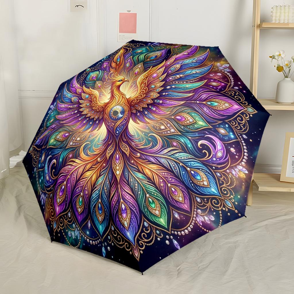 Автоматический складной зонт Phoenix Rising Artwork, компактный, для путешествий, с 8 спицами, прочный, пластик, железо, для любого сезона