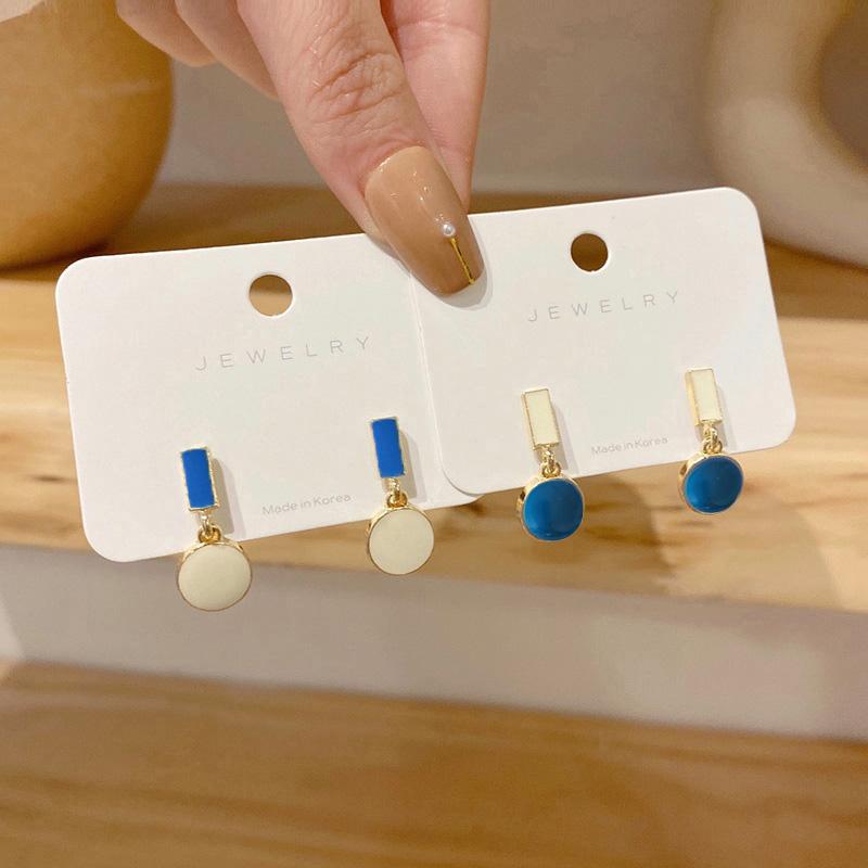 New Korean Enamel Women Small Earrings Tiny Round Pendants Dangle Earrings for Female Morandi Sweet Party Ear Jewelry