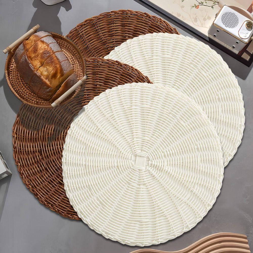 Imitation Rattan Woven Placemats Round Coaster Pastoral Tableware Mat Living Room