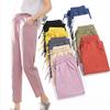 Womens Spring Summer Pants Cotton Linen Solid Elastic Waist Candy Colors Harem Trousers