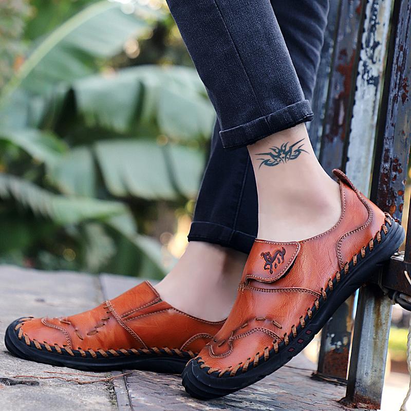 Fashion Men's Hand Stitched Genuine Leather Slip On Shoes Business Formal Occasion Wedding Party Footwear Leisure Official Board-Shoes50