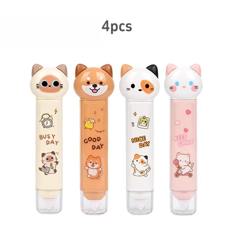 1/4 шт. Лента-корректор Busy Cat и клей-карандаш Милый мультяшный котенок Двусторонняя функция Корректирующие ленты Клей