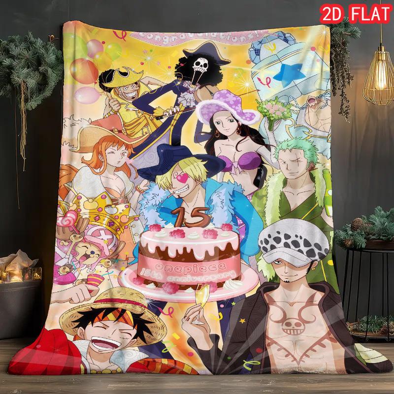 One Piece Anime Style Blanket Warm Flannel Cozy Soft for Living Room Bedroom Home Decor THW