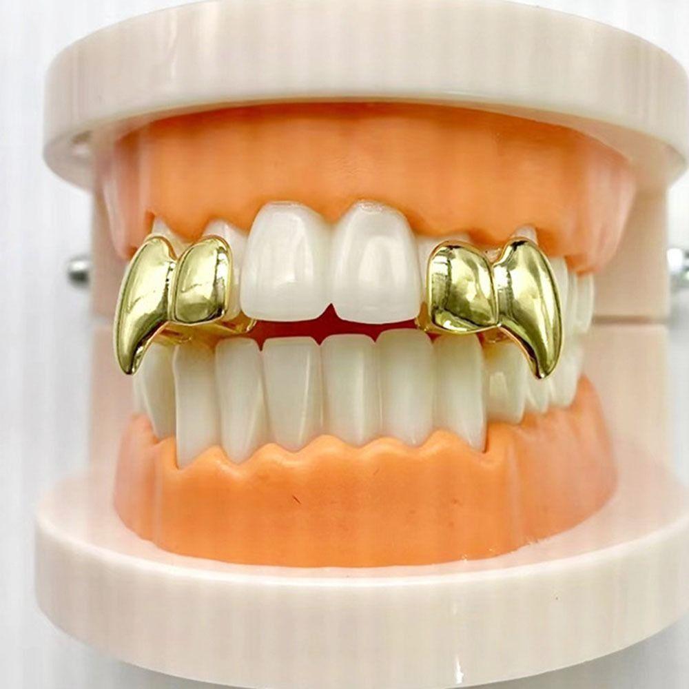 2Pcs/Set Double Glossy Tooth Caps Gold Silver Color Mouth Teeth Grillz  Party Cosplay