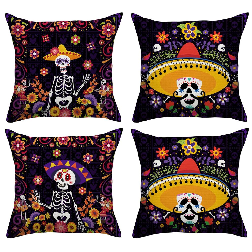 Set Of 4 Throw Pillow Cases 18 X 18 " Pillow Covers Cushion Couch Sofa Pillowcases Mexican Colorful Ethnic Birds Flowers