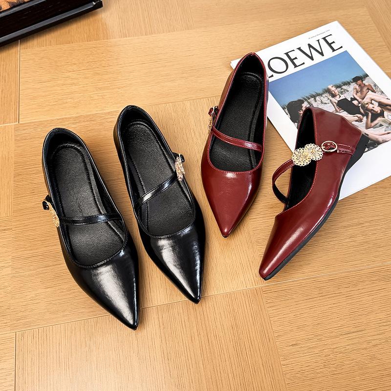 Французские туфли-лодочки на пружине, с острым носком, темпераментные, с металлической пряжкой, ремень в виде одной линии, внутренняя танкетка, женская обувь, вечерний бриз, нежные туфли, фея, одинарные туфли