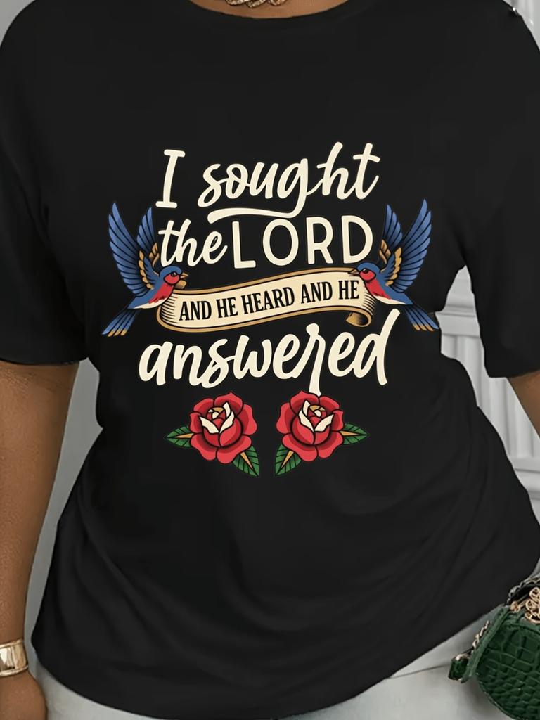 I Sought The Lord Graphic T-Shirt for Women, Christian Faith Quote Tee Shirt, Religious Bible Verse