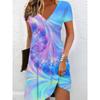 Красочное платье с коротким рукавом с принтом, повседневная женская одежда с V-образным вырезом для весны и лета