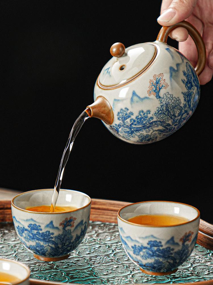 Huang Ru Kiln Retro Teapot Landscape Ceramic Teaware Simplicity Small Household Light Luxury High-end Kung Fu Tea Cup Tea Tray