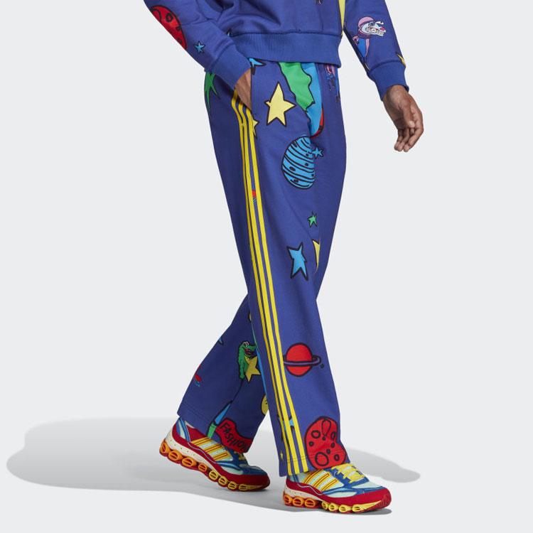 Adidas Прямые свободные вязаные спортивные штаны на шнуровке Originals с космическим принтом, мужские брюки синего цвета HN9053