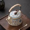 Chinese Ru Kiln Blue and White Teapot Home Vintage Handmade Ceramic Handle Pot Kung Fu Tea Set Tea Infuser