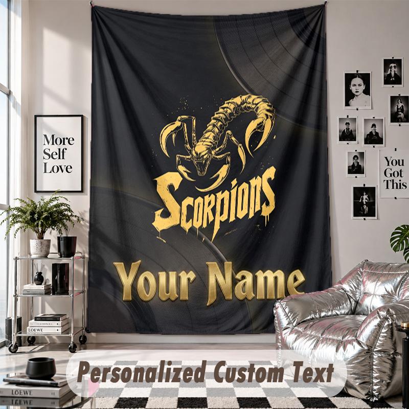 Wall Hanging Tapestry With Custom Name & Text, Scorpions Decorative Tapestry For Bedroom