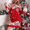 Christmas Snowflake Print Off Shoulder Dress Women Winter Long Sleeve Loose Party Mini Dresses for Women