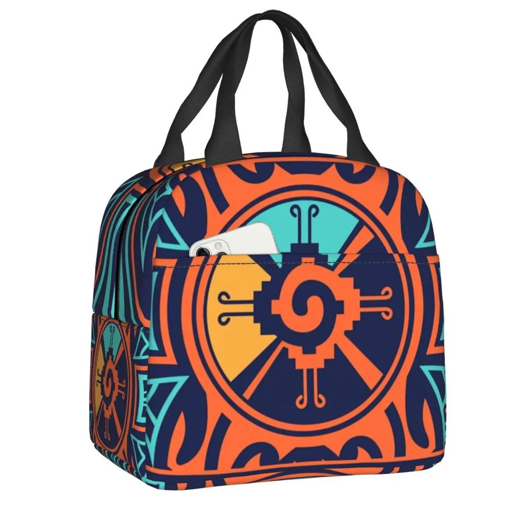 Mayan Aztec Hunab Ku Gold On Black Insulated Lunch Bag for Women Portable Cooler Thermal Lunch Box Beach Camping Travel