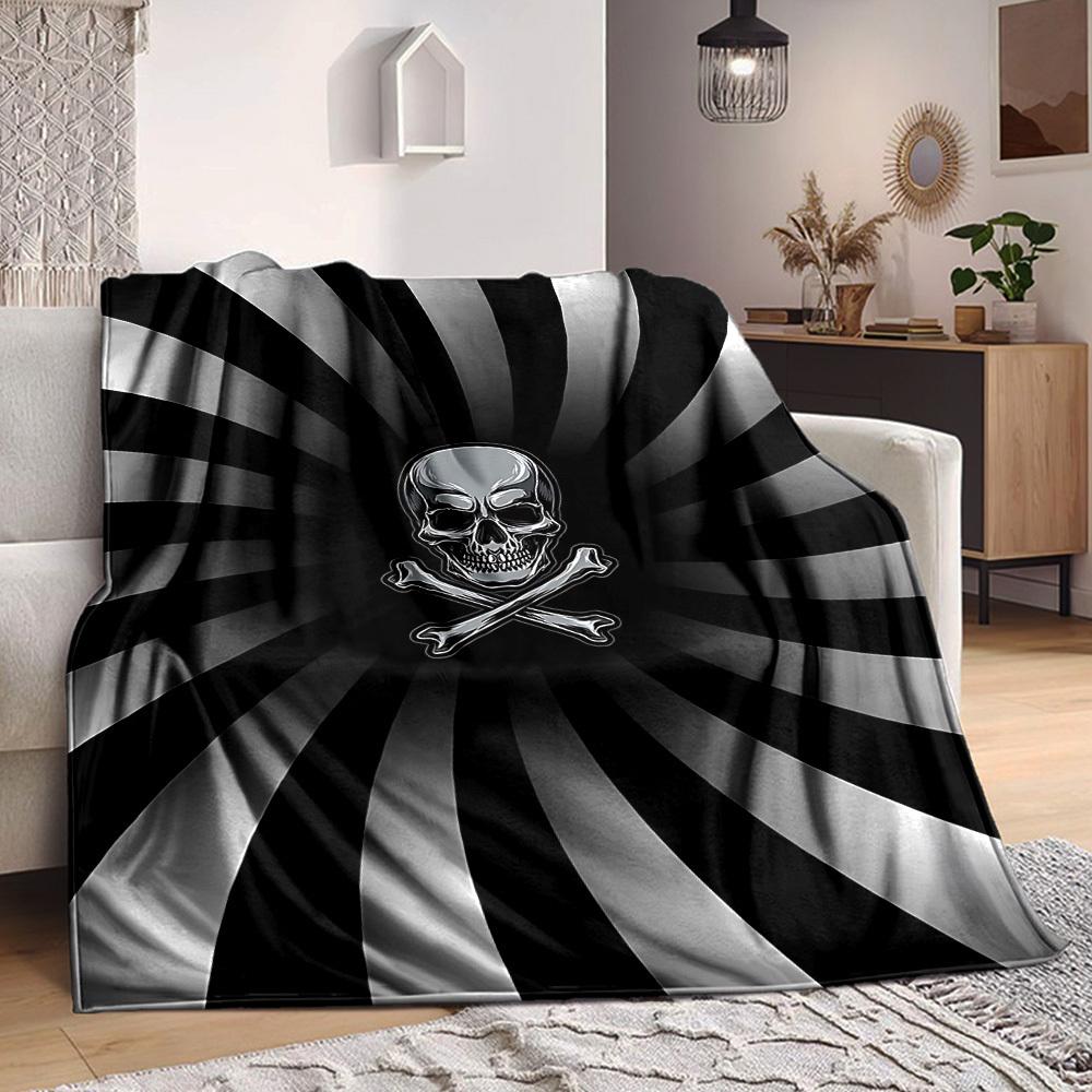 1PC Skull, Crossbones Print Blanket, Soft Throw Blanket - Warm & Cozy for Couch, Bed, Office, and Travel yy250912221