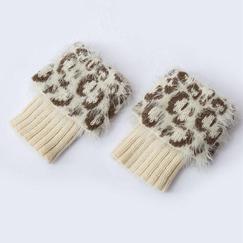 1Pair Ladies Knit Cover Boot Warm Sock Leopard Pattern Leg Turned Leg Warmer Fake Fur Short