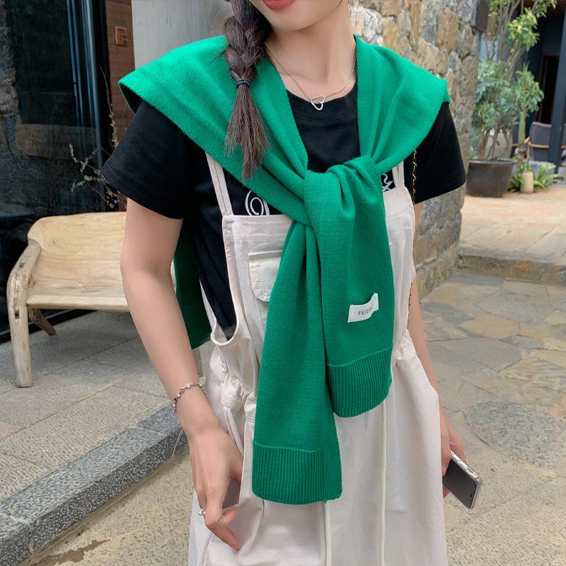 New Knitted Solid Color Letter Shawl For Women Versatile Student Outdoor Shoulder Spring/Summer Air Conditioning Room Shoulder