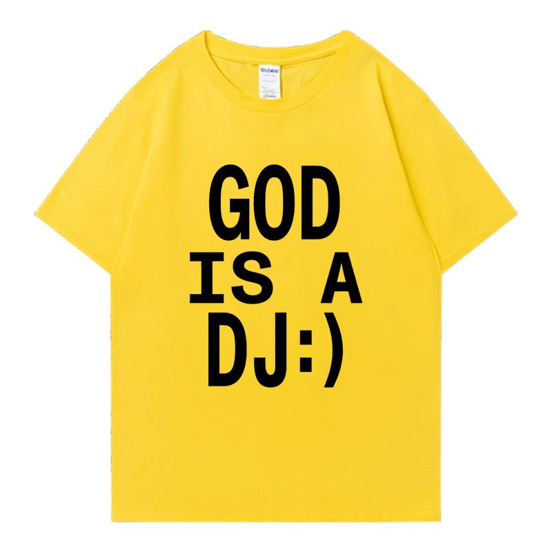 God Is A DJ Print Summer Oversized T-shirt Crew Neck Men Women Short Sleeve 100% Cotton T-shirts Crew Neck Oversized Unisex Tops