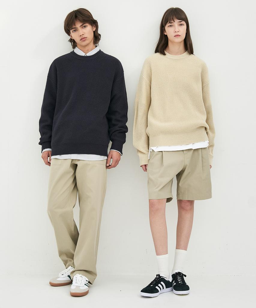 BASIC HOUSE Uni Daily Round Neck Knit Dark Navy Lxkt2101