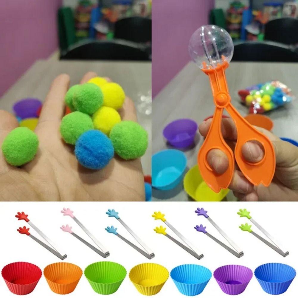 Colorful Early Education Toy Rainbow Counting Pompoms Pompoms Tweezers Toy Kids Early Education