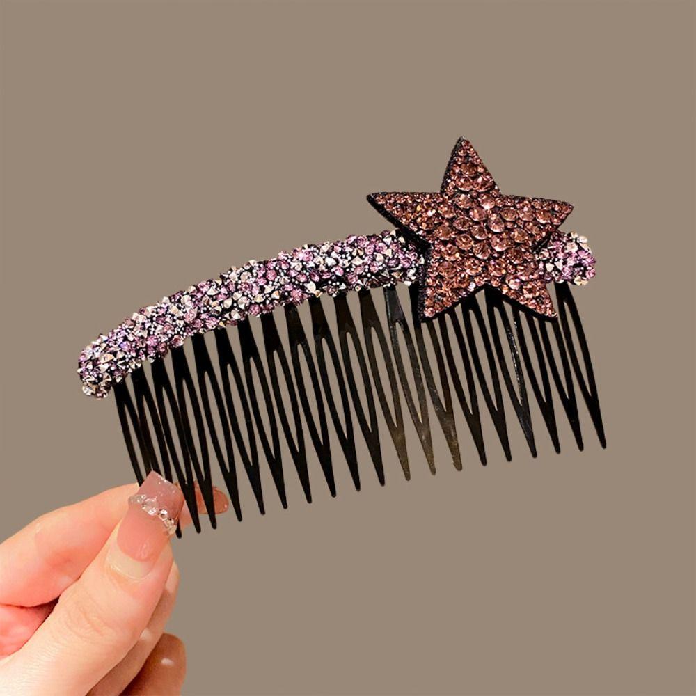 Acrylic Rhinestone Star Hair Comb Pentagram Star Extra Hair Holder  Daily