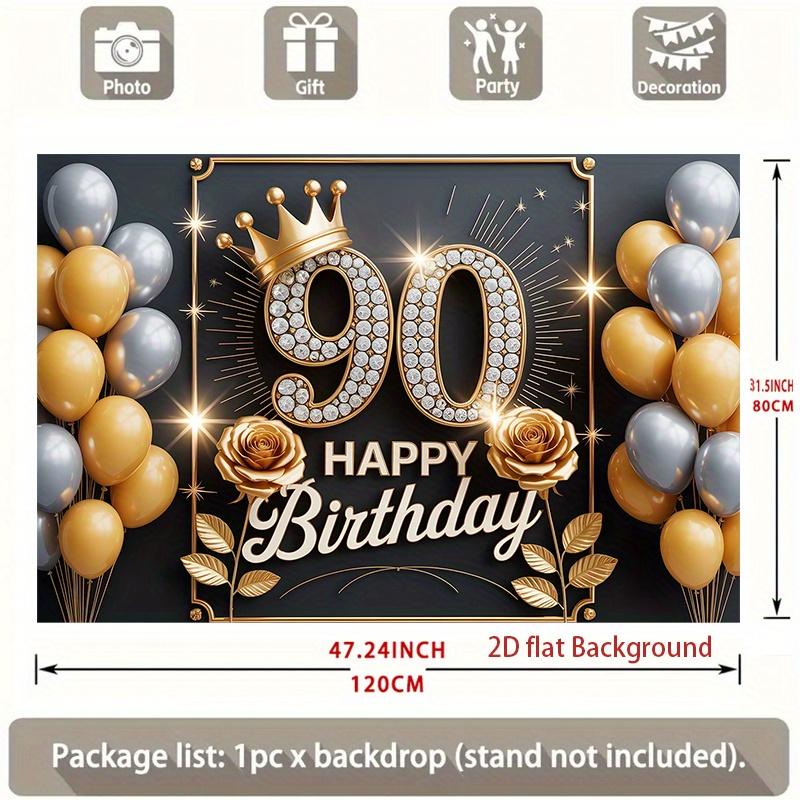 1pc Birthday 90th Gift Box Photo Booth Party Banner Golden #7871