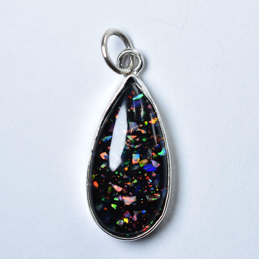 Natural Black Opal Pendant Ethiopian 17 ct 925 Silver Pear Jewelry October Birthday Birthstone