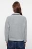 Women's Fashionable Stylish Cardigan Anthracite Ribbed Zippered Knitwear Cardigan