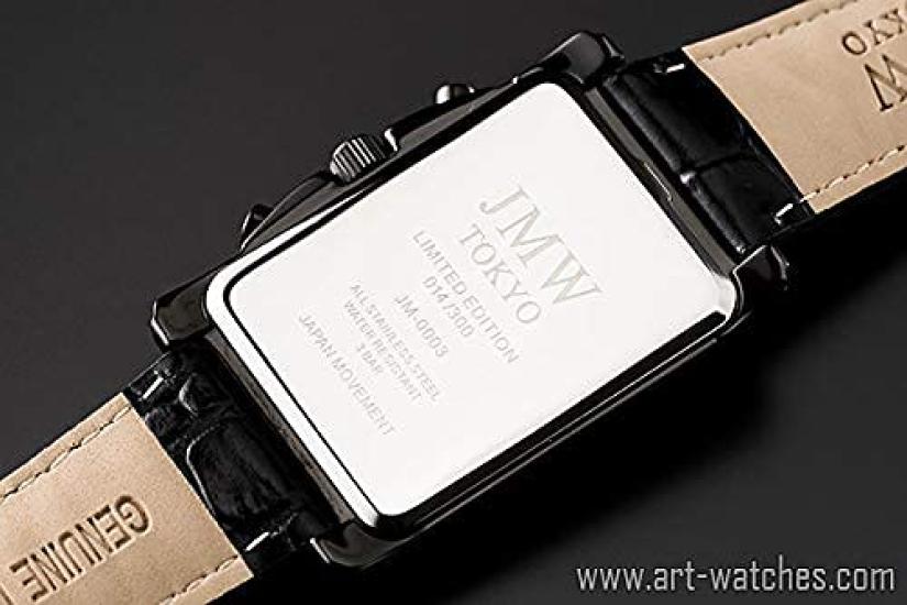 JMW TOKYO Square Black Square Rectangular Limited Edition Seiko Quartz Leather Genuine Simple Popular for Day Gift to 300 pieces Men's Watch, & Red,