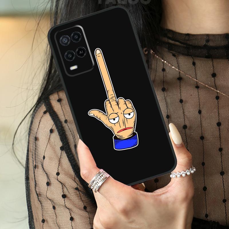 Cartoon Middle Finger For OPPO A57 A17 A77 A16 A76 A96 A58 A78 A98 A74 A94 A5 A9 A15 A52 A72 A93 A53 A54S Case
