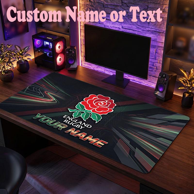 England Rugby Customized Name Text Mouse Pad, Large Desk Mouse Mat Personalized Home Office Present