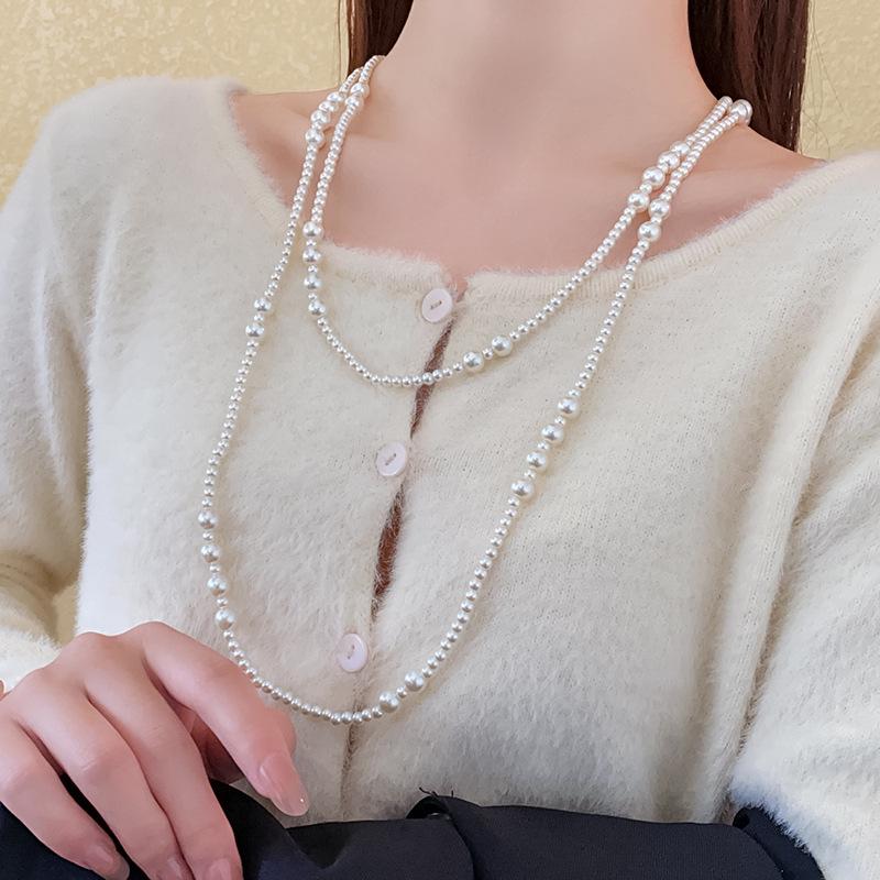 Длинное ожерелье из жемчуга в стиле ретро осень/зима: Элегантная, универсальная цепочка для свитера