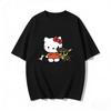 2026 Summer Hello Kitty Cartoon Pattern Printed ShortSleeved Cotton TShirt  Womens Family Matching BabyParent Set