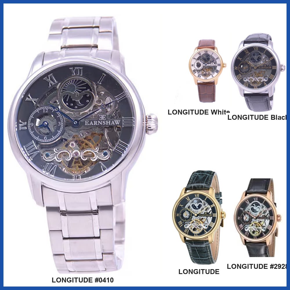 EARNSHAW LONGIT Series Men's Automatic Wrist Watch - Brown / Black / Gray / Silver ES-8006-02 ES-8006-04 ES-8006-09 ES-8006-07 ES-8006-11 Gift Casual