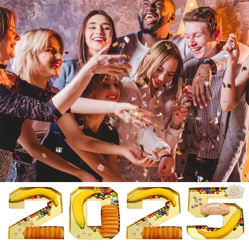 1/4 шт. Поднос-контейнер с цифрами, золотой, цифровой дизайн, тарелка для ужина, утолщенный картон, поднос для конфет, закусок, 24,5x21x3 см