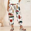 Women Plus Size Loose Fit Printed Cropped Pants Cross Hem With Pockets
