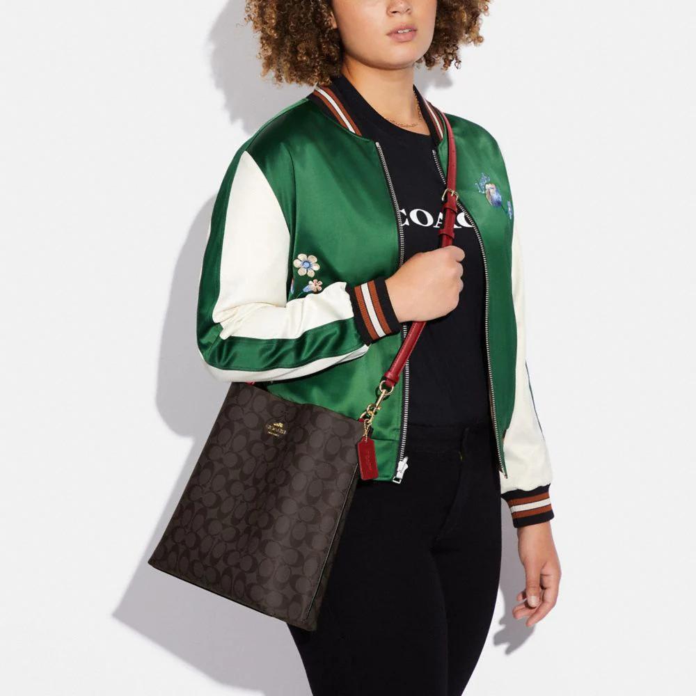 New COACH Mollie Coated Canvas With Smooth Leather Bucket Bag Portable Crossbody Bag Shoulder Bag Large Size Women's Brown CA561-IMRVQ