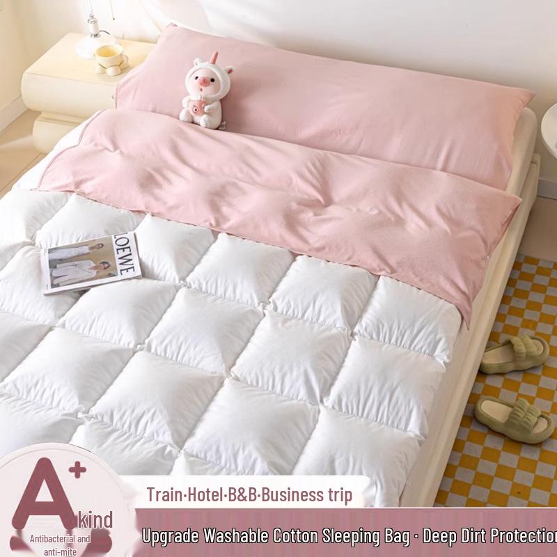 Portable Stain-Proof Cotton Sleeping Bag: Detachable, Solid Color Duvet Cover with Bed Sheet for Travel and Hotel Stays.