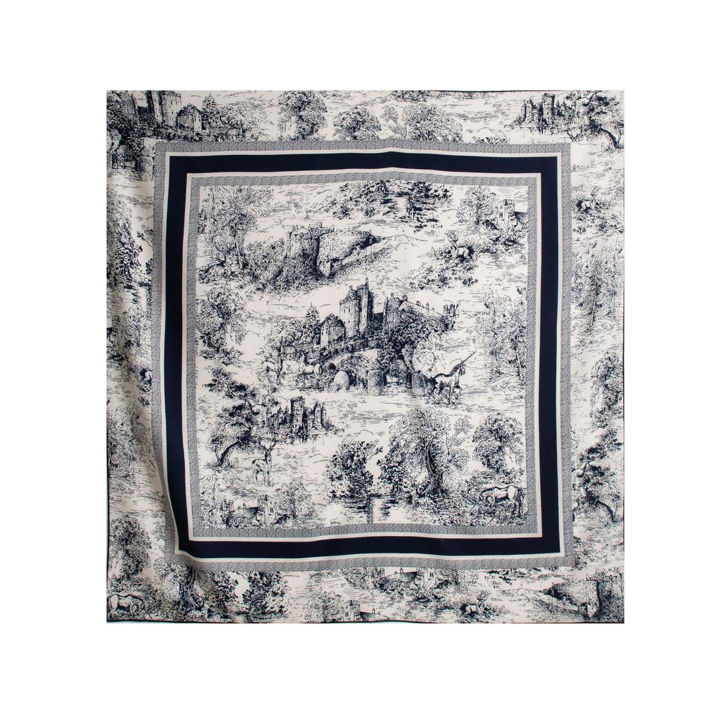 Vintage Forest Castle Print Wool Scarf - Double-Sided, Versatile Neck Warmer & Sunscreen Shawl